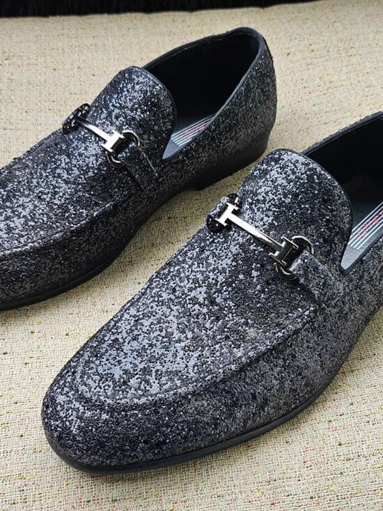 Bravo Men Shoes Black Glitter Loafer Slip On Party Prom -2 Shoes Size 10M main image 11